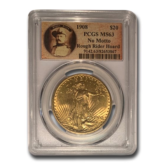 1908 $20 Saint-Gaudens Gold No Motto MS-63 PCGS (Rough Rider) 1908 $20 Saint-Gaudens Gold No Motto MS-63 PCGS (Rough Rider)